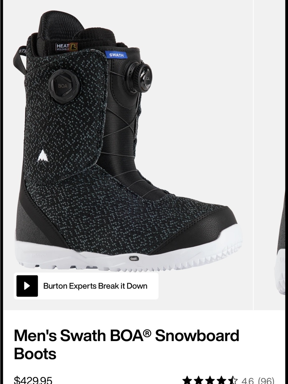 Burton Swath BOA Snowboard Boots in Black with White Sole - WORN TWICE